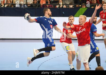 EHF Euro 2022. Medaglia di bronzo. Kentin Mahe (Francia) contro la Danimarca Foto Stock