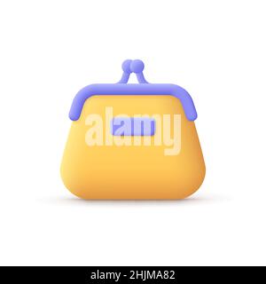Portafoglio, borsa. Finanza e shopping concept. 3d icona vettore. Stile minimal cartoon. Illustrazione Vettoriale