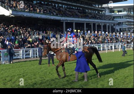 Corse all'ippodromo di Cheltenham, Prestbury Park in occasione del Festival Trials Day di gennaio, davanti al Cheltenham Gold Cup Festival di marzo. Sesta gara 3,0 Foto Stock