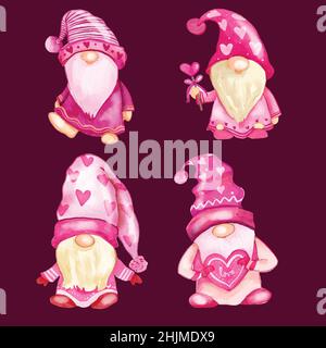 acquerello valentine giorno gnomes collezione disegno vettoriale illustrazione vettoriale illustrazione vettoriale Illustrazione Vettoriale