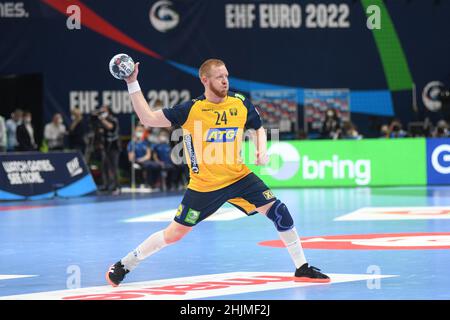 EHF Euro 2022. Finale: Jim Gottfridsson (Svezia) contro la Spagna Foto Stock