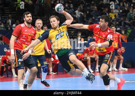 EHF Euro 2022. Finale: Albin Lagergren (Svezia) contro la Spagna Foto Stock