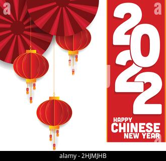 Illustrazione vettoriale del Capodanno cinese con lanterna sospesa e rotolo cinese. Illustrazione Vettoriale