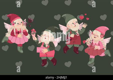 acquerello valentine giorno gnomes collezione disegno vettoriale illustrazione vettoriale illustrazione vettoriale Illustrazione Vettoriale