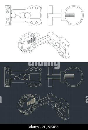 Illustrazioni vettoriali stilizzate di progetti isometrici di una vista a tiro con l'arco composta Illustrazione Vettoriale