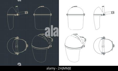 Illustrazioni vettoriali stilizzate di schemi di maschera protettiva in plastica Illustrazione Vettoriale