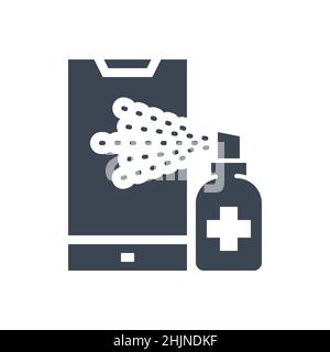 Icona del glifo vettoriale relativo alla disinfezione dello smartphone Illustrazione Vettoriale