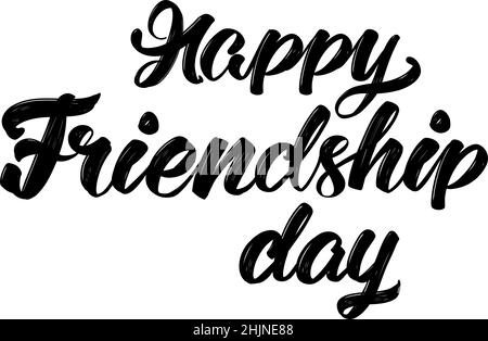 felice giorno di amicizia testo su sfondo bianco. giorno di amicizia, biglietto di auguri disegno vettoriale disegno a mano disegno illustrazione schizzo. Scritta Calligraphy. Illustrazione Vettoriale