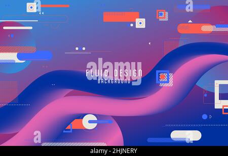 Disegno fluido astratto di geometrie colorate con disegno di forma fluida. Sovrapposizione per lo sfondo dei colori classici originali. Illustrazione Vettoriale