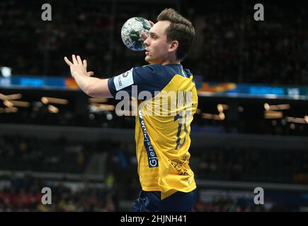 Hampus Wanne di Svezia durante l'euro degli uomini EHF, finale di pallamano tra Svezia e Spagna il 30 gennaio 2022 presso la Budapest Multifunctional Arena di Budapest, Ungheria - Foto Laurent Lairys / DPPI Foto Stock