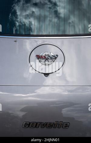 Auto d'epoca americana Corvette primo piano, vista posteriore Foto Stock