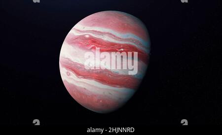 Animazione astratta del pianeta Giove con superficie colorata che ruota nello spazio esterno. Piena rivoluzione del pianeta intorno al suo asse. Foto Stock