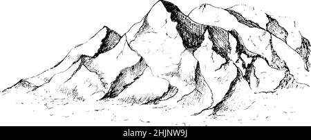 Cime, rocce e colline nella neve. Stazione sciistica. Illustrazione Vettoriale