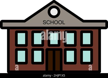Icona edificio scolastico. Contorno grassetto modificabile con disegno di riempimento a colori. Illustrazione vettoriale. Illustrazione Vettoriale