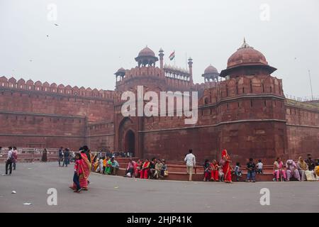 Vista rara del Forte Rosso, Delhi, India. Foto Stock