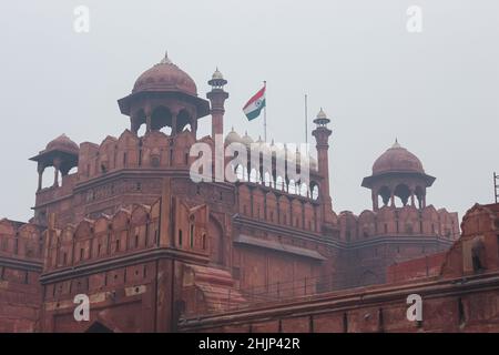 Vista rara del Forte Rosso, Delhi, India. Foto Stock