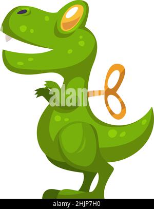 Icona dinosauro verde. Giocattolo per bambini con orologio cartoon Illustrazione Vettoriale