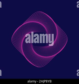 Forma geometrica astratta fatta di linee. Rettangolo viola su sfondo blu. Figura ondulata intrecciata a reticolo. Spirale lineare a rombo. Vettore Illustrazione Vettoriale