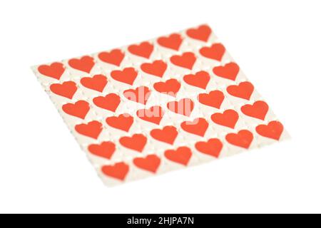 Amore cuori viaggi acido, carta blotting impregnata con la droga L.S.D. Foto Stock