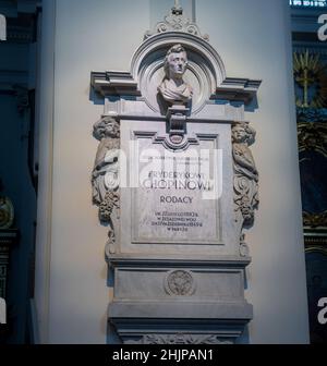 Chopin cuore in un pilastro della Chiesa della Santa Croce interiore - Varsavia, Polonia Foto Stock