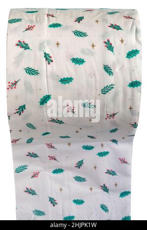 Carta igienica di Natale M&S 3 veli super morbida con un delizioso motivo natalizio impostato su sfondo bianco - carta igienica su rotolo con disegni natalizi Foto Stock