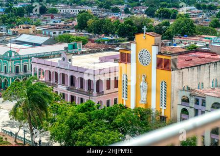 Cattedrale di San Eugenio de la Palma. Facciata esterna dell'edificio della Chiesa, Ciego de Avial, Cuba Foto Stock