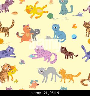gatti divertenti, modello per bambini per decorazione e design, packaging e poster Illustrazione Vettoriale