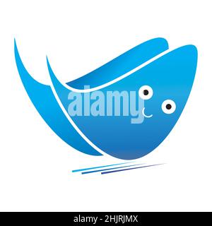 Pesce sorridente e felice, felice pesce di mare con sorriso carino, blu pesce mare vettore logo design Illustrazione Vettoriale