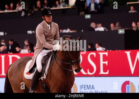 Daniel Martin Dockx (ESP) con Manchego ARB (PRE) durante la Coppa del mondo di Longines FEI 2019 il 30 2019 novembre a Madrid Horse Week, Spagna Foto Stock