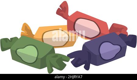 Caramelle al cioccolato realistiche in involucri colorati su sfondo bianco - illustrazione Vector Illustrazione Vettoriale