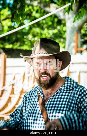 Dimostrazione di Gunnsmith in Colonial Quarter St. Augustine, Florida Stati Uniti Foto Stock