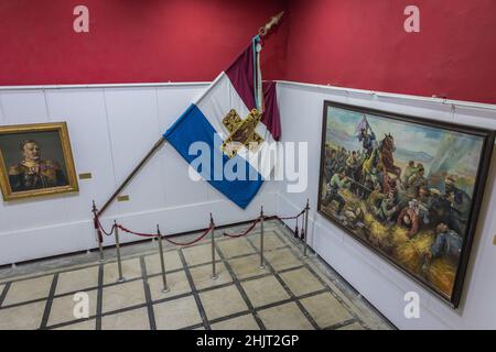 Museo nel Monumento della libertà dedicato alla Battaglia del Passo Shipka sulla cima di Stoletov sul Passo Shipka nella catena montuosa dei Balcani, Bulgaria Foto Stock