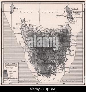 Tasmania, un frammento dell'Australia reciso dal mare (mappa 1923) Foto Stock