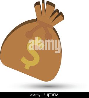 Sacco marrone con il simbolo della moneta del dollaro americano su sfondo bianco Illustrazione Vettoriale
