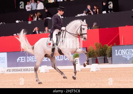 Rodrigo Torres (por) con Fogoso (LUS) durante la Coppa del mondo di Longines FEI del 29 2019 novembre a Madrid Horse Week, Spagna Foto Stock