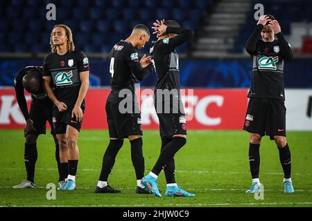 Parigi, Francia. 31st Jan 2022. La squadra del PSG sembra abbattuta durante la partita di calcio della Coppa di Francia tra Parigi Saint-Germain e OGC Nice il 31 gennaio 2022 allo stadio Parc des Princes di Parigi, Francia - Foto Matthieu Mirville/DPPI Credit: DPPI Media/Alamy Live News Foto Stock