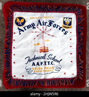 Copertina ricordo artistica del cuscino della United States Army Air Forces Technical School situata a Sioux Falls, South Dakota. St Paul Minnesota, Stati Uniti Foto Stock