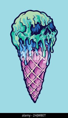 Gelato Skull isolato Horror Halloween Vector illustrazioni per il tuo lavoro Logo, mascotte merchandise t-shirt, adesivi e etichette disegni, poster Illustrazione Vettoriale