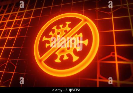 Ologramma del coronavirus COVID-2019 su sfondo futuristico. Tipo mortale di virus 2019-nCoV. Foto Stock