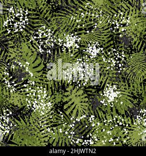 Estate camouflage hawaiiano senza giunture monstera foglie di piante tropicali Illustrazione Vettoriale