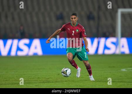 Yaoundé, Camerun, 18 gennaio 2022: Achraf Hakimi del Marocco durante il Marocco contro Gabon - Coppa delle nazioni dell'Africa allo stadio Ahmadou Ahidjo. Prezzo Kim/CSM. Foto Stock