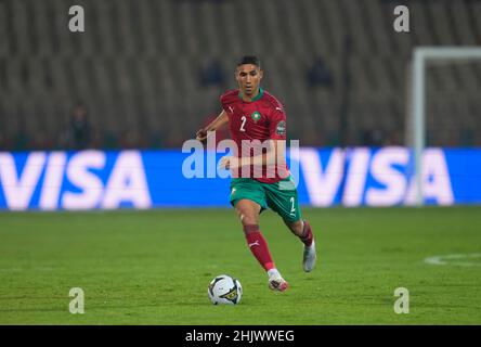 Yaoundé, Camerun, 18 gennaio 2022: Achraf Hakimi del Marocco durante il Marocco contro Gabon - Coppa delle nazioni dell'Africa allo stadio Ahmadou Ahidjo. Prezzo Kim/CSM. Foto Stock