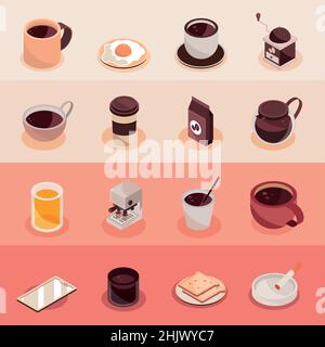 icone isometriche del caffè Illustrazione Vettoriale