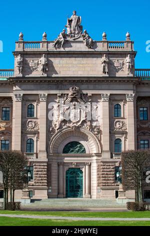 Ingresso del Riksdagshuset (1905), edificio del Parlamento svedese, Stoccolma, Svezia Foto Stock