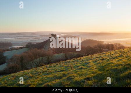 Collina di COLMER e Marshwood vale in inverno mattina. Dorset, Regno Unito. Foto Stock