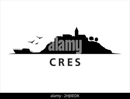 Cres Paesaggio Skyline dell'Isola di Croazia Illustrazione Vettoriale