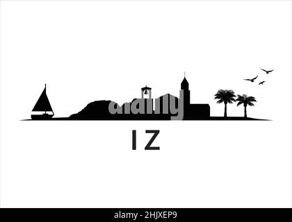 IZ , Paesaggio dello skyline dell'isola croata Illustrazione Vettoriale