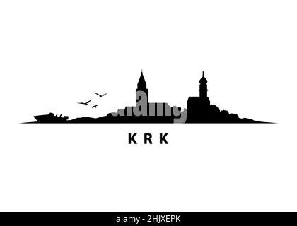 Krk Island Croazia Vector Black Shape Ink Silhouette Graphic Illustrazione Vettoriale