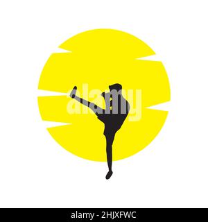 silhouette giovane uomo allenamento kick boxing logo design, vettore grafico simbolo icona illustrazione idea creativa Illustrazione Vettoriale