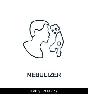 Icona nebulizzatore. Elemento di linea dalla raccolta delle apparecchiature mediche. Simbolo icona Nebulizer lineare per web design, infografie e altro ancora. Illustrazione Vettoriale